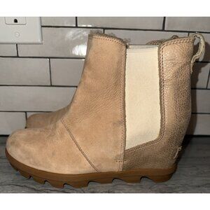 Sorel Joan of the Arctic Chelsea Wedge Heel Lined Boots Booties Beige Womens 7